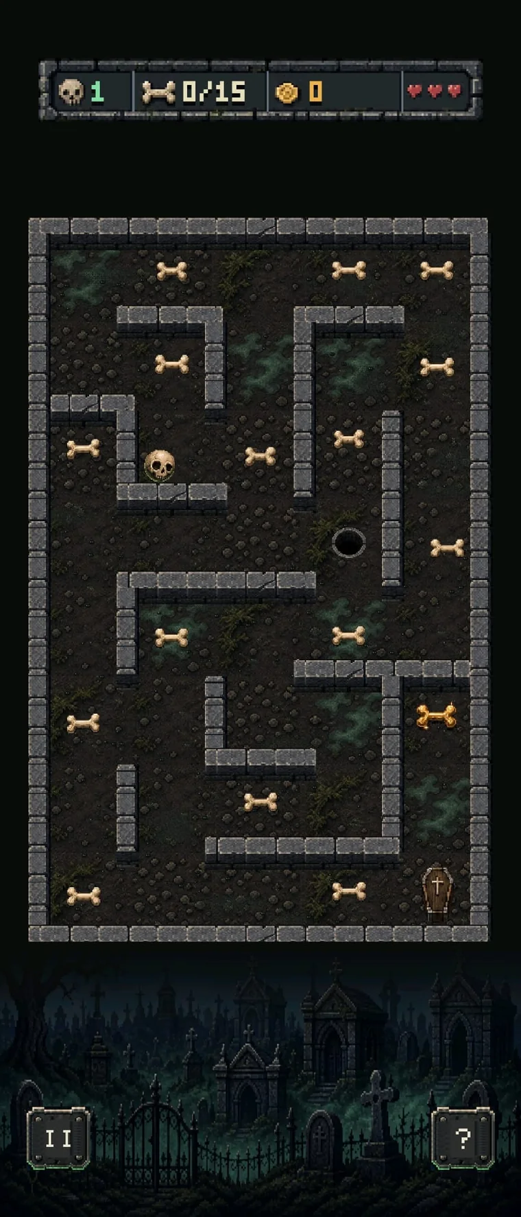Partida actual de Marrowmaze en un laberinto pixel art