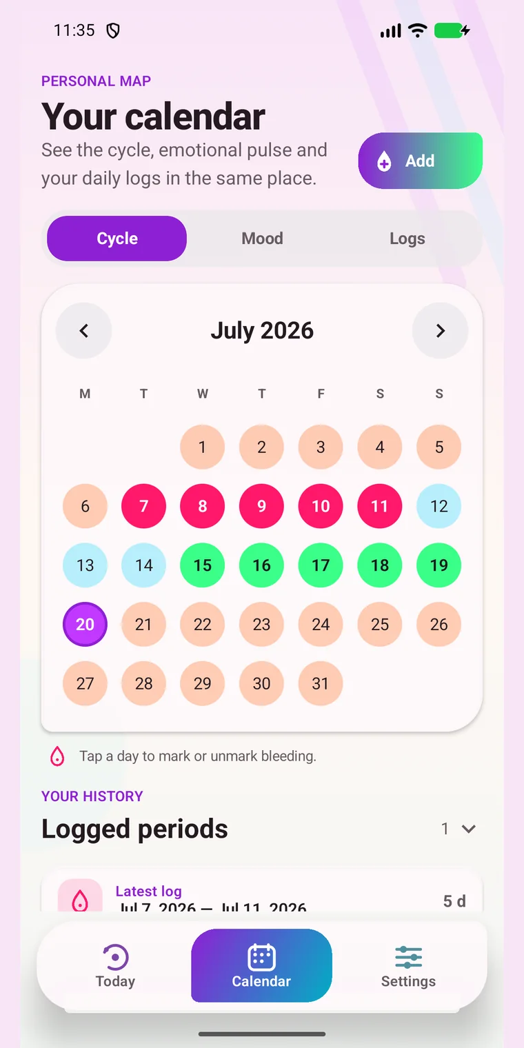 New OwnCycle monthly calendar in English