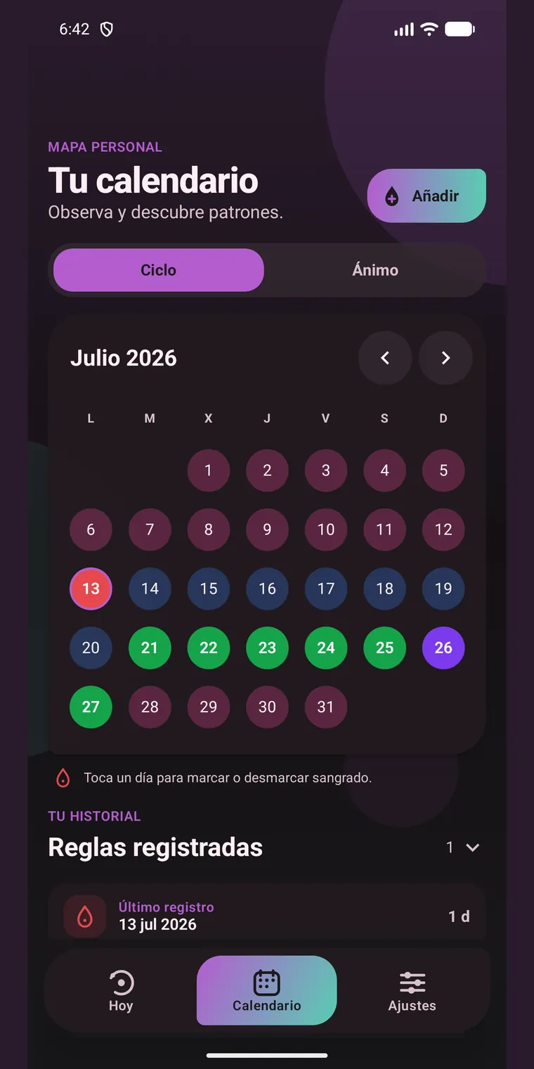 Calendario mensual de OwnCycle