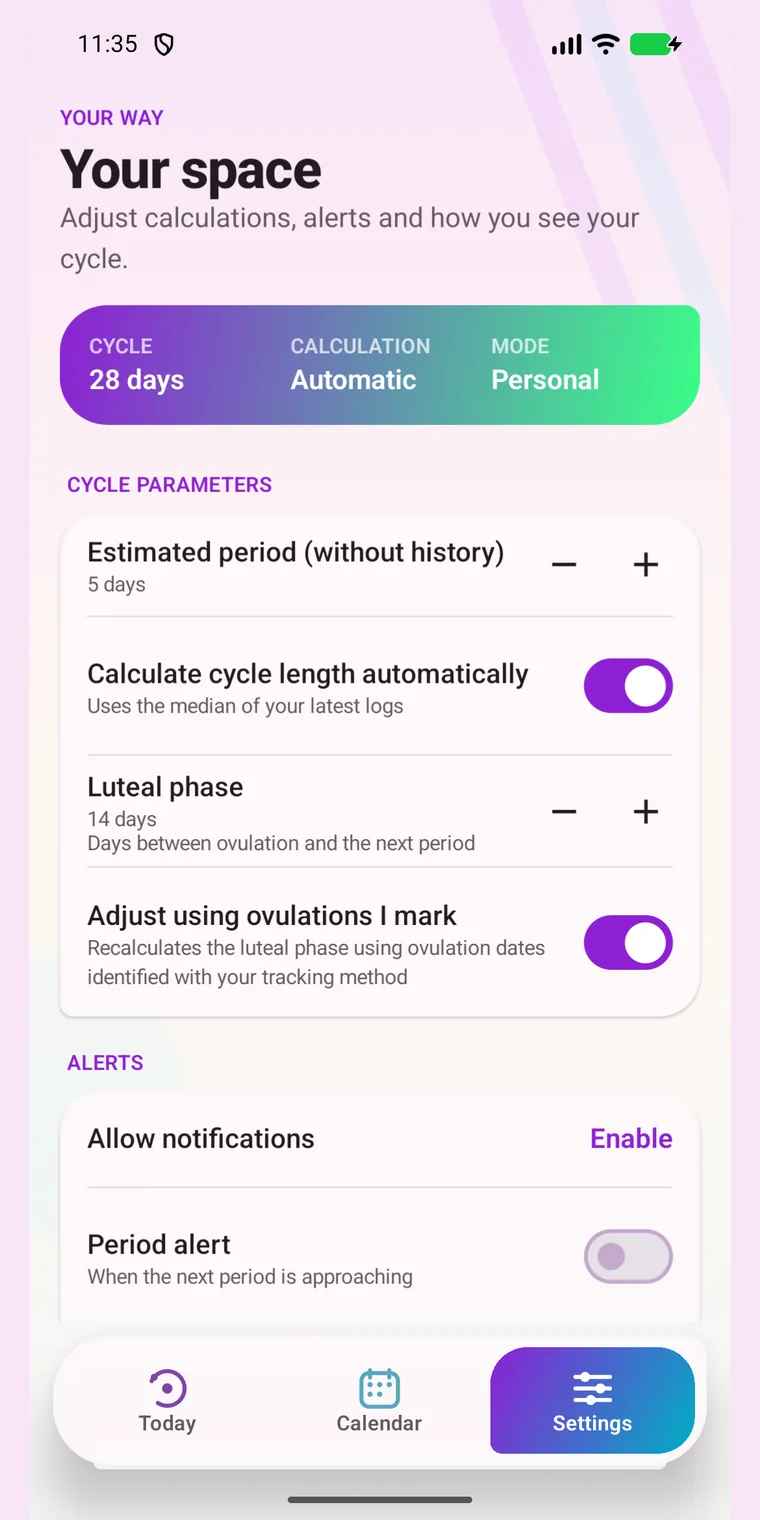 New OwnCycle settings in English