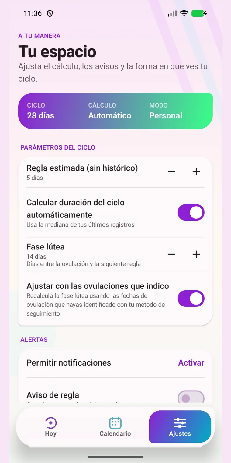 Nuevos ajustes de OwnCycle en español